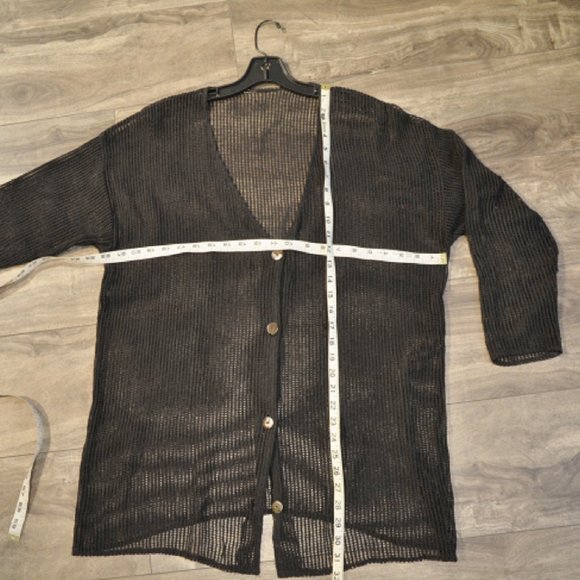 Farideh  BLACK COTTON MESH TUNIQUE CARDI-COVERUP - Picture 7 of 9